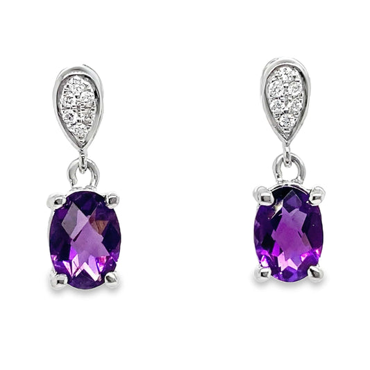 14K ROSE GOLD 1.70 CT TW AMETHYST CENTER 0.072 CT TW NATURAL DIAMOND ACCENT EARRINGS