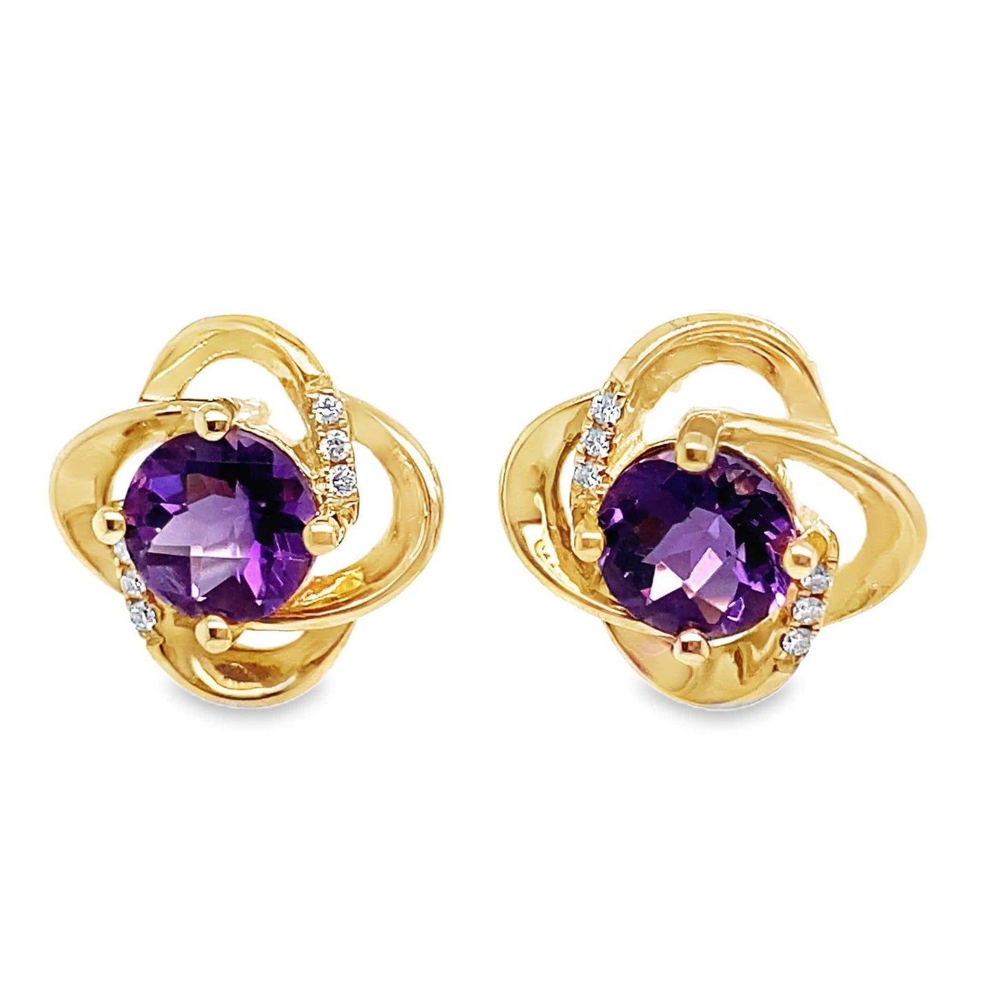 14K ROSE GOLD 2.60 CT TW AMETHYST CENTER 0.072 CT TW NATURAL DIAMOND ACCENT EARRINGS