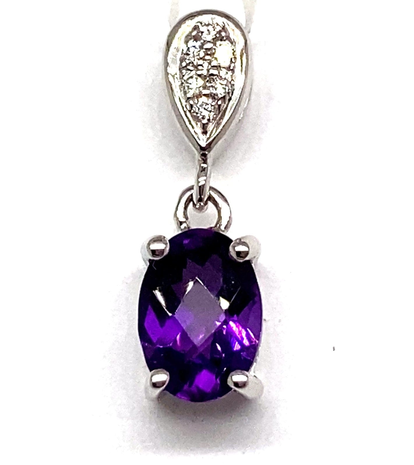 14K WHITE GOLD 0.85 CT AMETHYST CENTER 0.036 CT TW NATURAL DIAMOND ACCENT PENDANT