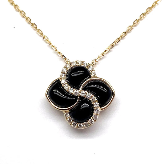 14K WHITE GOLD 1.35 TW INLAY ONYX .14 CT TW NATURAL DIAMOND ACCENT NECKLACE