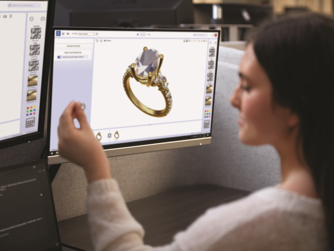 custom cad design computer with woman in front of it
