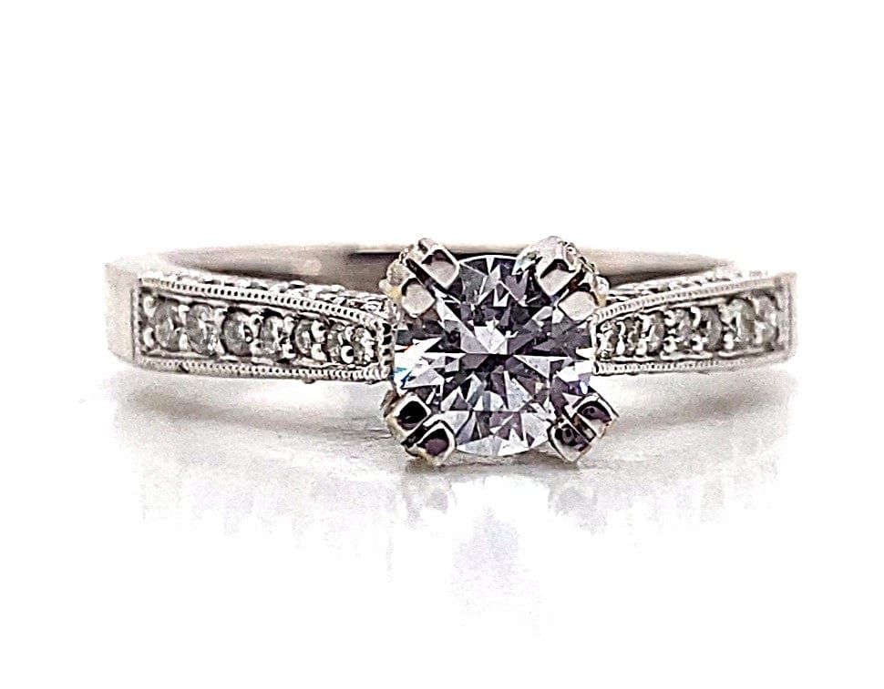18K WHITE GOLD CZ CENTER (6.5MM RBC) .55TW NATURAL ROUND BRILLIANT DIAMOND ENGAGEMENT RING