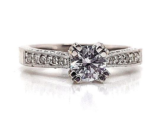 18K WHITE GOLD CZ CENTER (6.5MM RBC) .55TW NATURAL ROUND BRILLIANT DIAMOND ENGAGEMENT RING