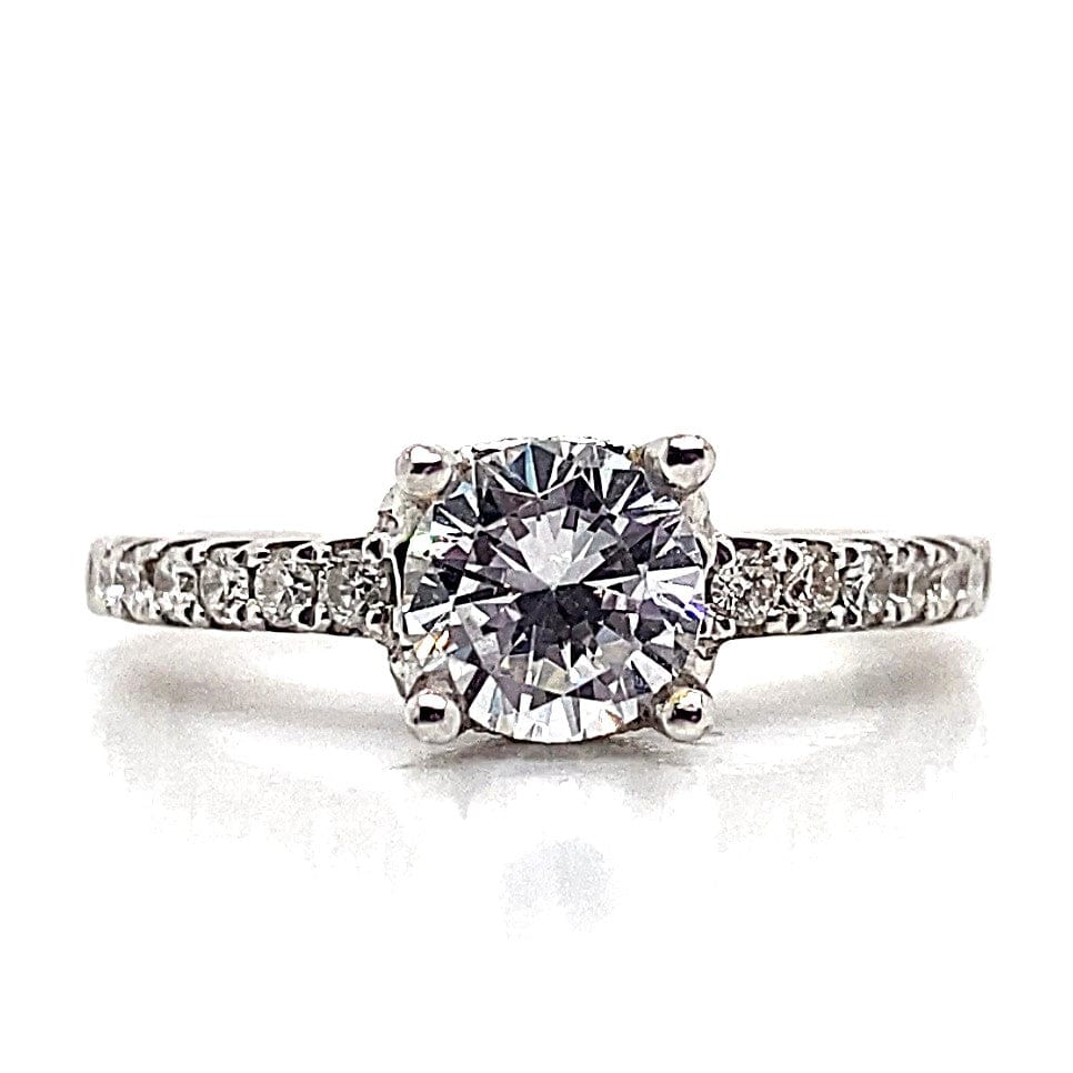 18K WHITE CZ CENTER (5.5 MM RBC) 1/3 CT TW NATURAL ROUND BRILLIANT DIAMOND ACCENT ENGAGEMENT RING