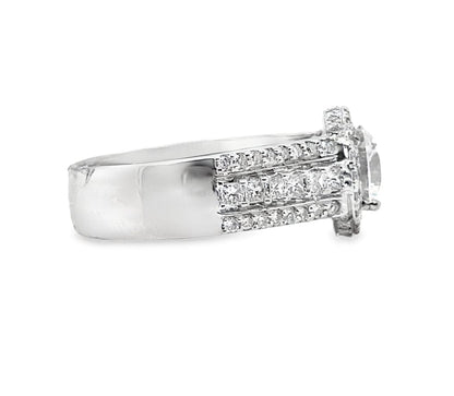 14K WHITE GOLD CZ CENTER 1.35 CT TW NATURAL PRINCESS & ROUND BRILLIANT CUT HALO STYLE DIAMOND RING