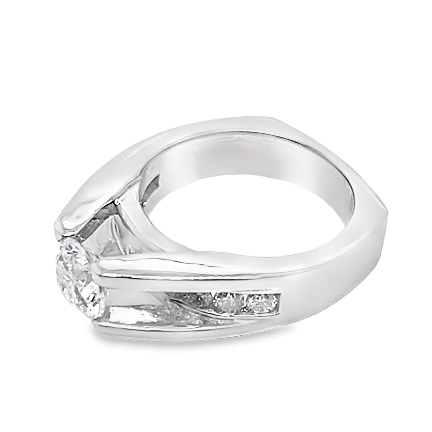 14K WHITE GOLD CZ CENTER (7.5 MM RBC) .45 CT TW NATURAL ROUND BRILLIANT DIAMOND ACCENT FIRE AND ICE STYLE RING