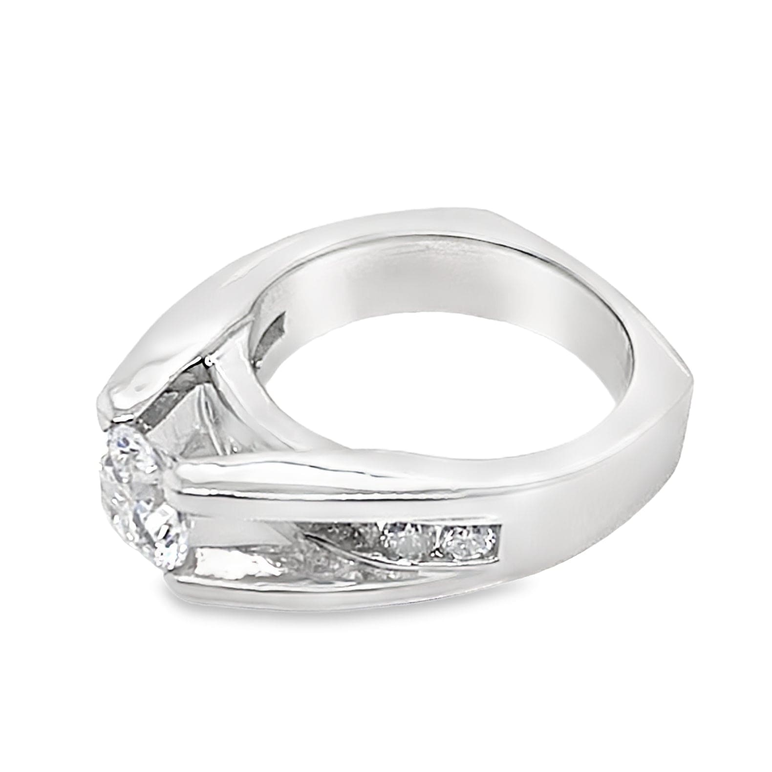 14K WHITE GOLD CZ CENTER (7.5 MM RBC) .45 CT TW NATURAL ROUND BRILLIANT DIAMOND ACCENT FIRE AND ICE STYLE RING