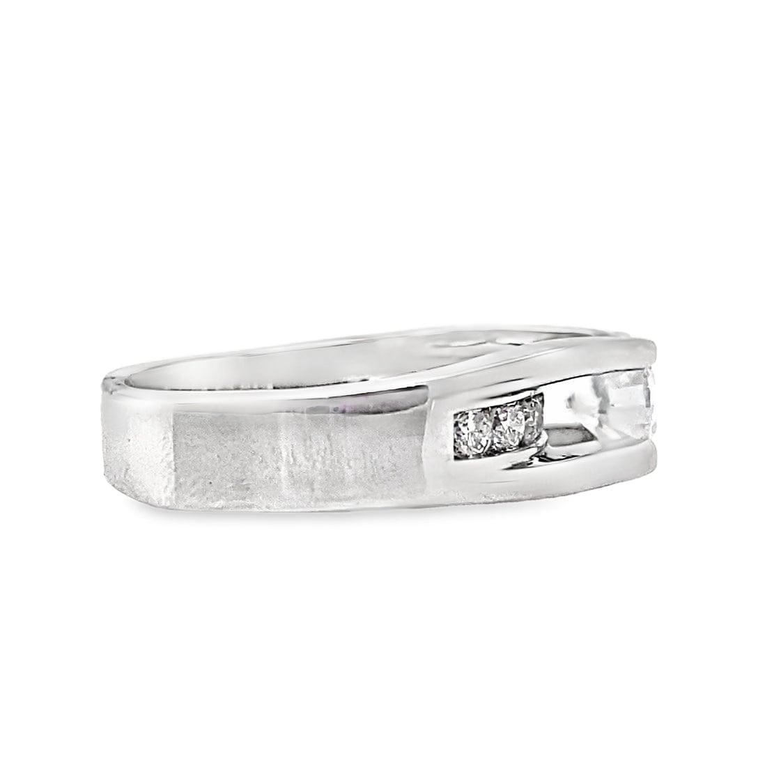 14K WHITE GOLD CZ CENTER (7.5 MM RBC) .45 CT TW NATURAL ROUND BRILLIANT DIAMOND ACCENT FIRE AND ICE STYLE RING