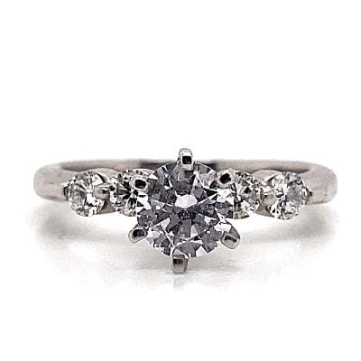14K WHITE CZ CENTER (6.5MM RBC) .40 CT TW NATURAL ROUND BRILLIANT DIAMOND ACCENT RING