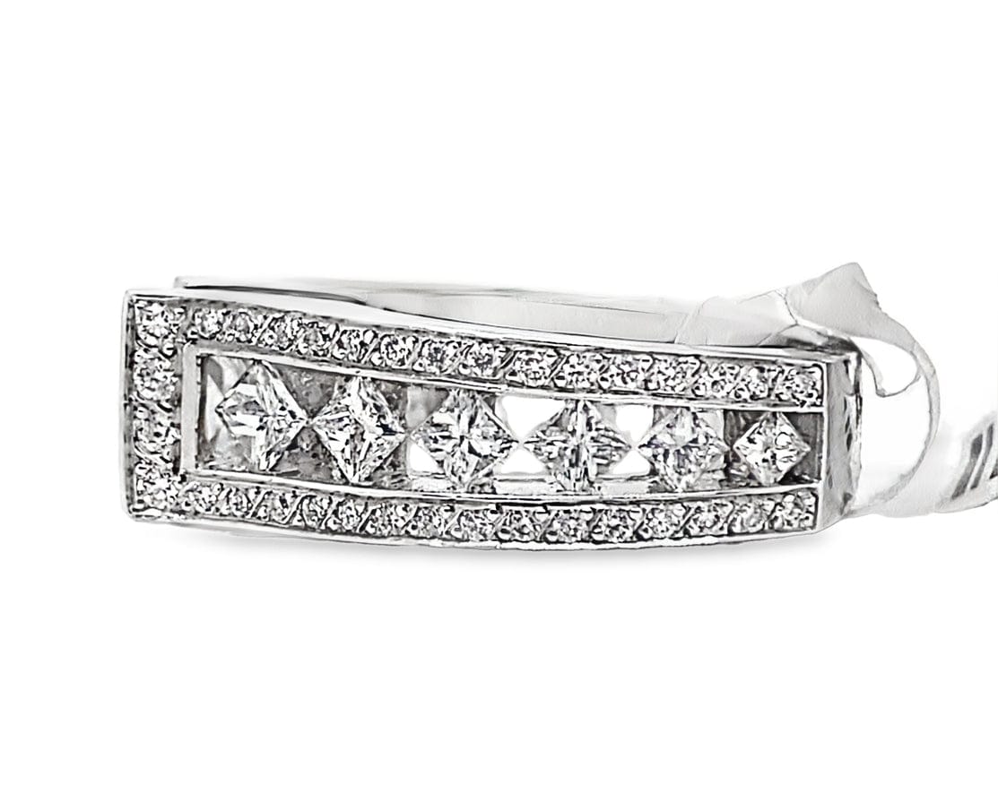 14K WHITE GOLD CZ CENTER (7 MM PRINCESS) 2.25CT TW NATURAL PRINCESS AND ROUND BRILLIANT DIAMOND ACCENT FLOATING PRINCESS STYLE RING