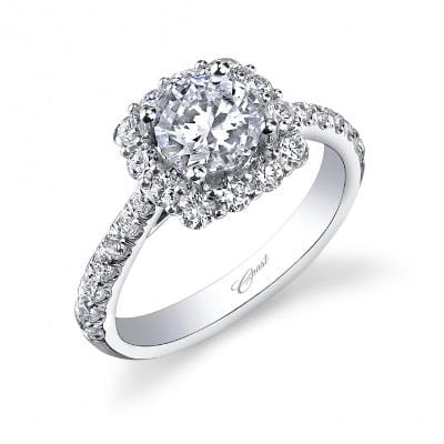 14K WHITE GOLD CZ CENTER (6.5MM RBC) .49 CT TW NATURAL ROUND BRILLIANT DIAMOND ACCENT RING