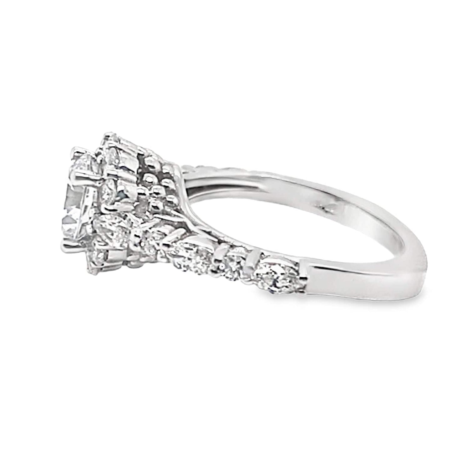 14K WHITE GOLD CZ CENTER (7.5 MM RBC) .87 CT TW NATURAL ROUND BRILLIANT DIAMOND ACCENT ENGAGEMENT RING