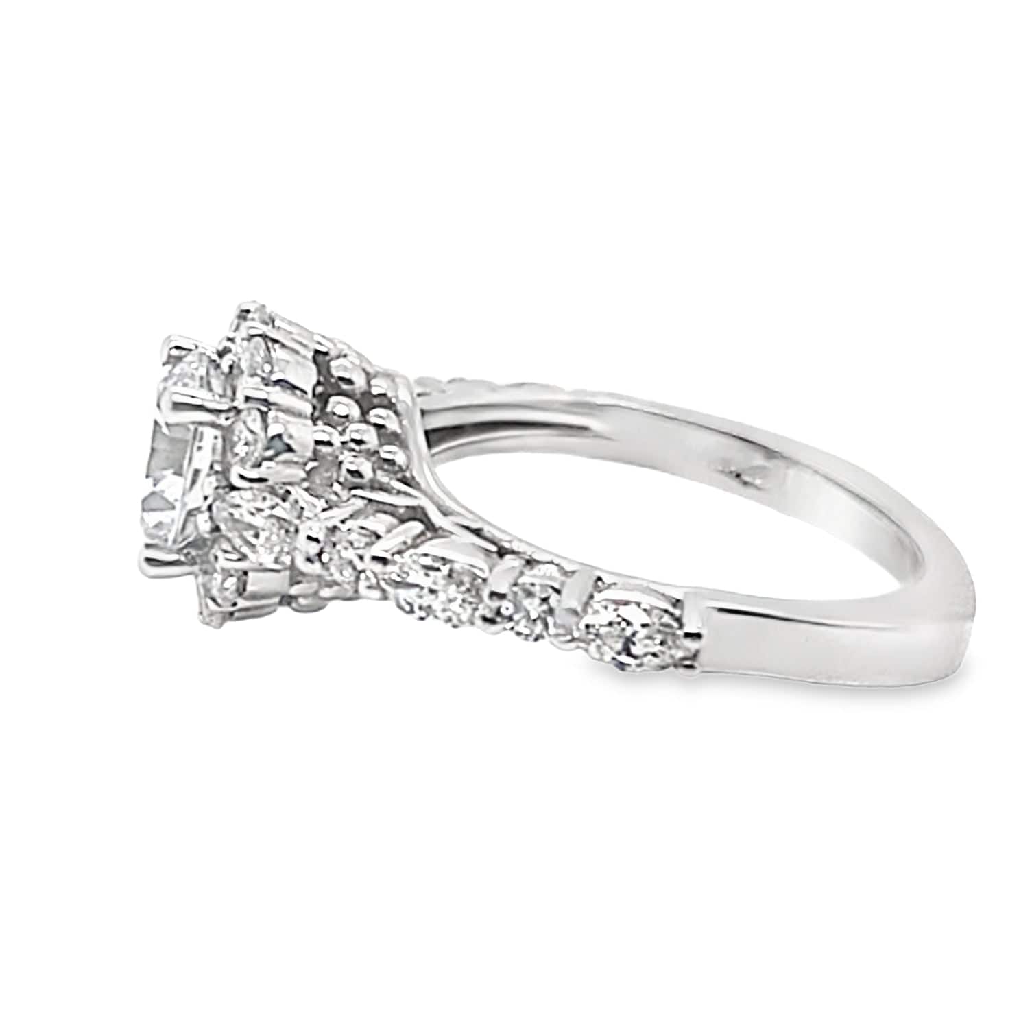 14K WHITE GOLD CZ CENTER (7.5 MM RBC) .87 CT TW NATURAL ROUND BRILLIANT DIAMOND ACCENT ENGAGEMENT RING