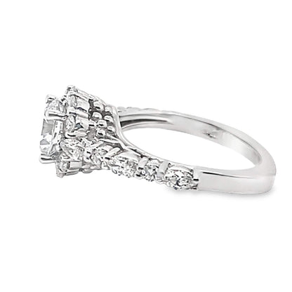 14K WHITE GOLD CZ CENTER (7.5 MM RBC) .87 CT TW NATURAL ROUND BRILLIANT DIAMOND ACCENT ENGAGEMENT RING
