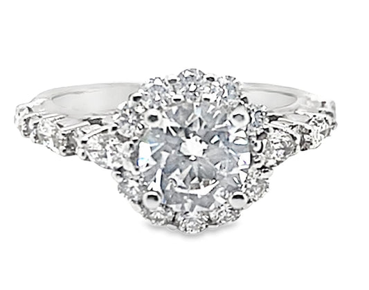 14K WHITE GOLD CZ CENTER (7.5 MM RBC) .87 CT TW NATURAL ROUND BRILLIANT DIAMOND ACCENT ENGAGEMENT RING