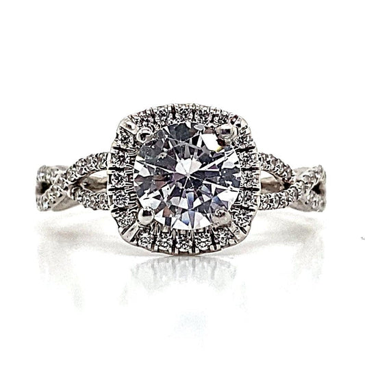 14K WHITE GOLD CZ CENTER (6.5 MM RBC) .30 CT NATURAL ROUND BRILLIANT DIAMOND ACCENT INTINITY HALO STYLE RING