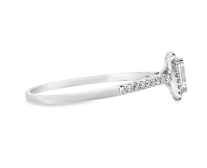 18K WHITE GOLD .43 CT NATURAL EMERALD CUT DIAMOND CENTER G/VS2  .20 CT TW NATURAL ROUND BRILLIANT DIAMOND ACCENT HALO STYLE RING