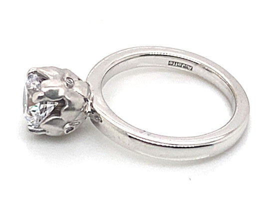 14K WHITE GOLD CZ CENTER (6.5MM RBC) NATURAL ROUND BRILLIANT DIAMOND ACCENT FLOWER A JAFFE DESIGN RING