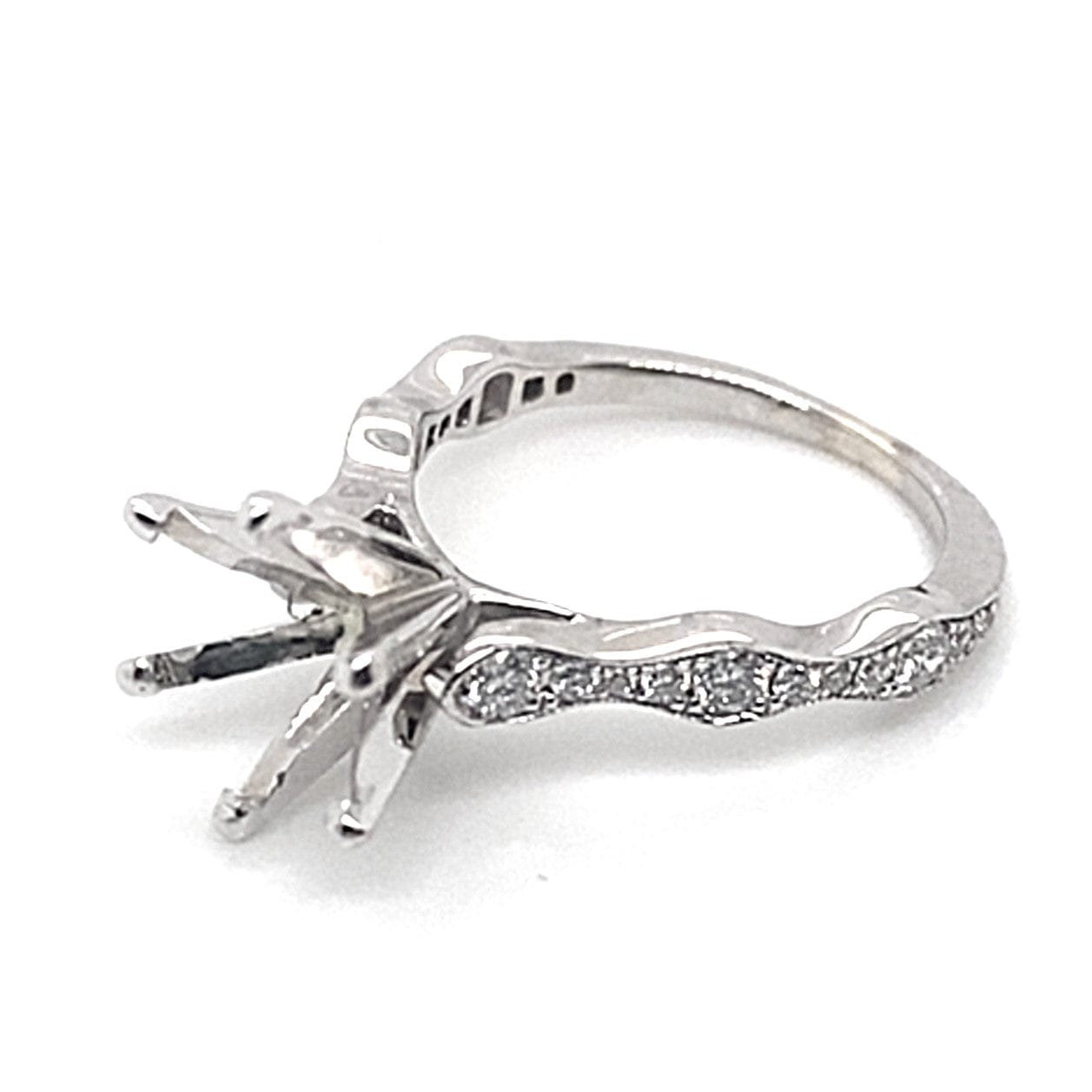 14K WHITE GOLD NO CENTER (6 MM RBC) .29 CT TW NATURAL ROUND BRILLIANT DIAMOND ACCENT SCALLOPED DESIGN RING