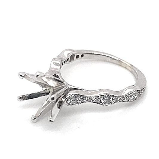 14K WHITE GOLD NO CENTER (6 MM RBC) .29 CT TW NATURAL ROUND BRILLIANT DIAMOND ACCENT SCALLOPED DESIGN RING
