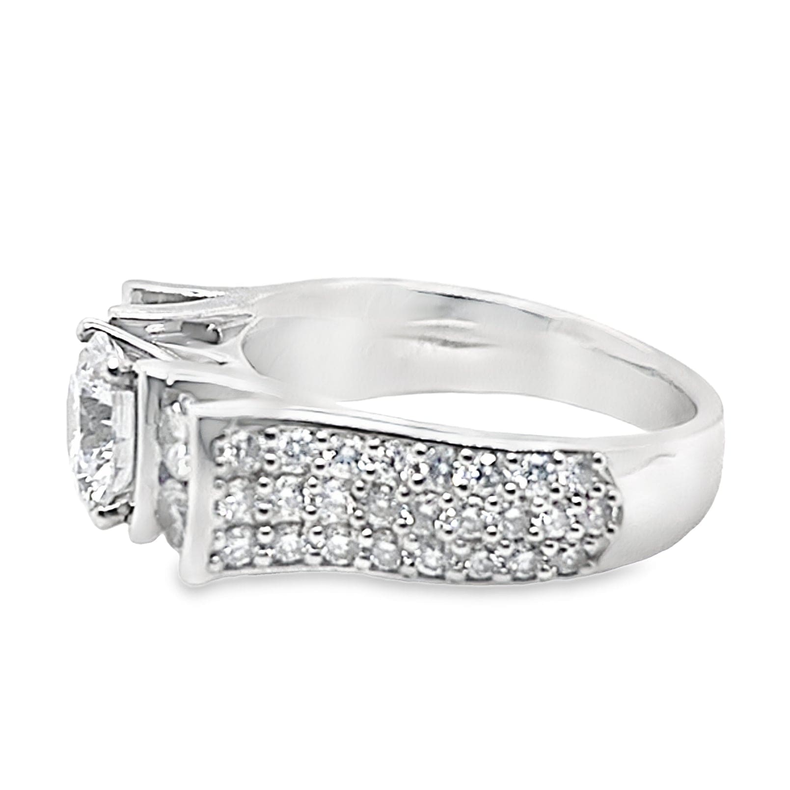14K WHITE GOLD 1.40 CT TW ACCENT CZ CENTER CHANNEL SIDE PAVE LADIES ENGAGEMENT RING