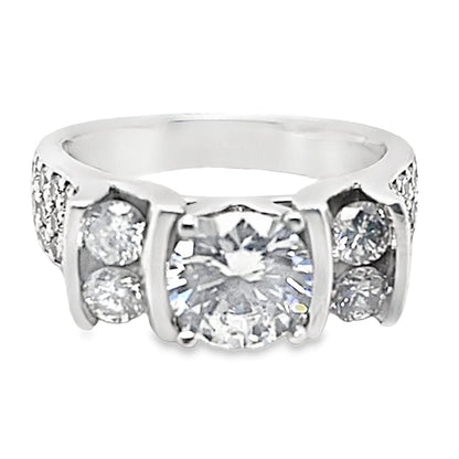 14K WHITE GOLD 1.40 CT TW ACCENT CZ CENTER CHANNEL SIDE PAVE LADIES ENGAGEMENT RING