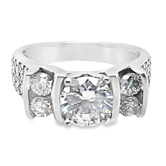 14K WHITE GOLD 1.40 CT TW ACCENT CZ CENTER CHANNEL SIDE PAVE LADIES ENGAGEMENT RING