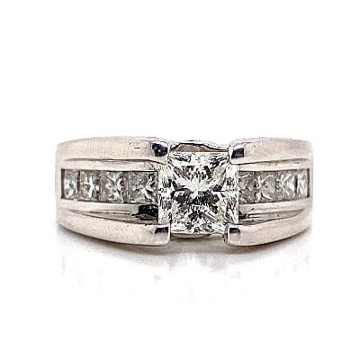 14K WHITE 1.01 CT NATURAL PRINCESS CUT DIAMOND CENTER F-G/SI2  1.15 CT TW NATURAL PRINCESS DIAMOND ACCENT CUSTOM RING