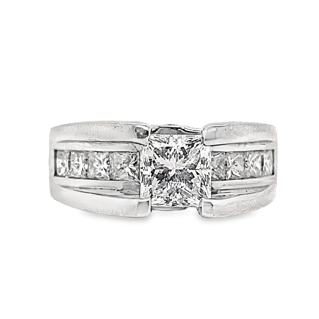 14K WHITE 1.01 CT NATURAL PRINCESS CUT DIAMOND CENTER F-G/SI2  1.15 CT TW NATURAL PRINCESS DIAMOND ACCENT CUSTOM RING