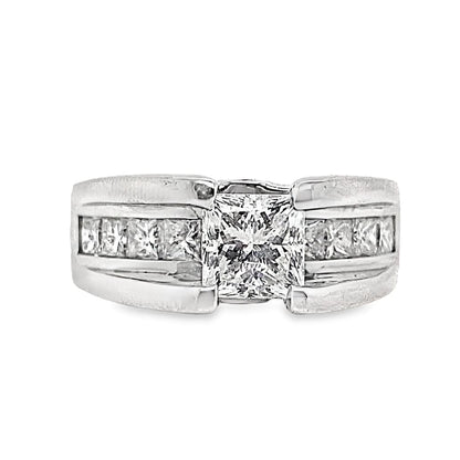 14K WHITE 1.01 CT NATURAL PRINCESS CUT DIAMOND CENTER F-G/SI2  1.15 CT TW NATURAL PRINCESS DIAMOND ACCENT CUSTOM RING