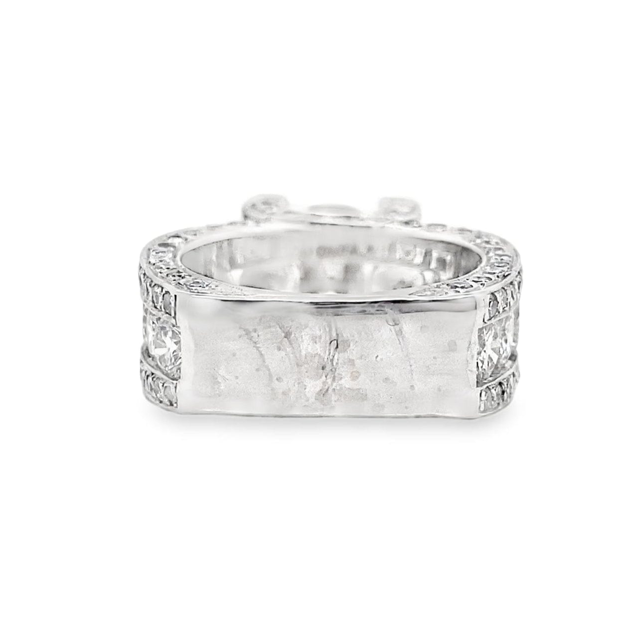 14K WHITE GOLD CZ CENTER (8 MM RBC) 3.40 CT TW NATURAL ROUND BRILLIANT DIAMOND ACCENT LUCIDA FIRE AND ICE STYLE RING