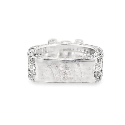 14K WHITE GOLD CZ CENTER (8 MM RBC) 3.40 CT TW NATURAL ROUND BRILLIANT DIAMOND ACCENT LUCIDA FIRE AND ICE STYLE RING