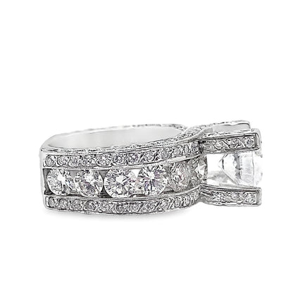 14K WHITE GOLD CZ CENTER (8 MM RBC) 3.40 CT TW NATURAL ROUND BRILLIANT DIAMOND ACCENT LUCIDA FIRE AND ICE STYLE RING
