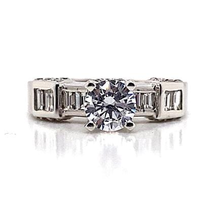PLATINUM CZ CENTER (6 MM RBC) .30 CT TW NATURAL BAGUETTE DIAMOND ACCENT CHANNEL SET RING