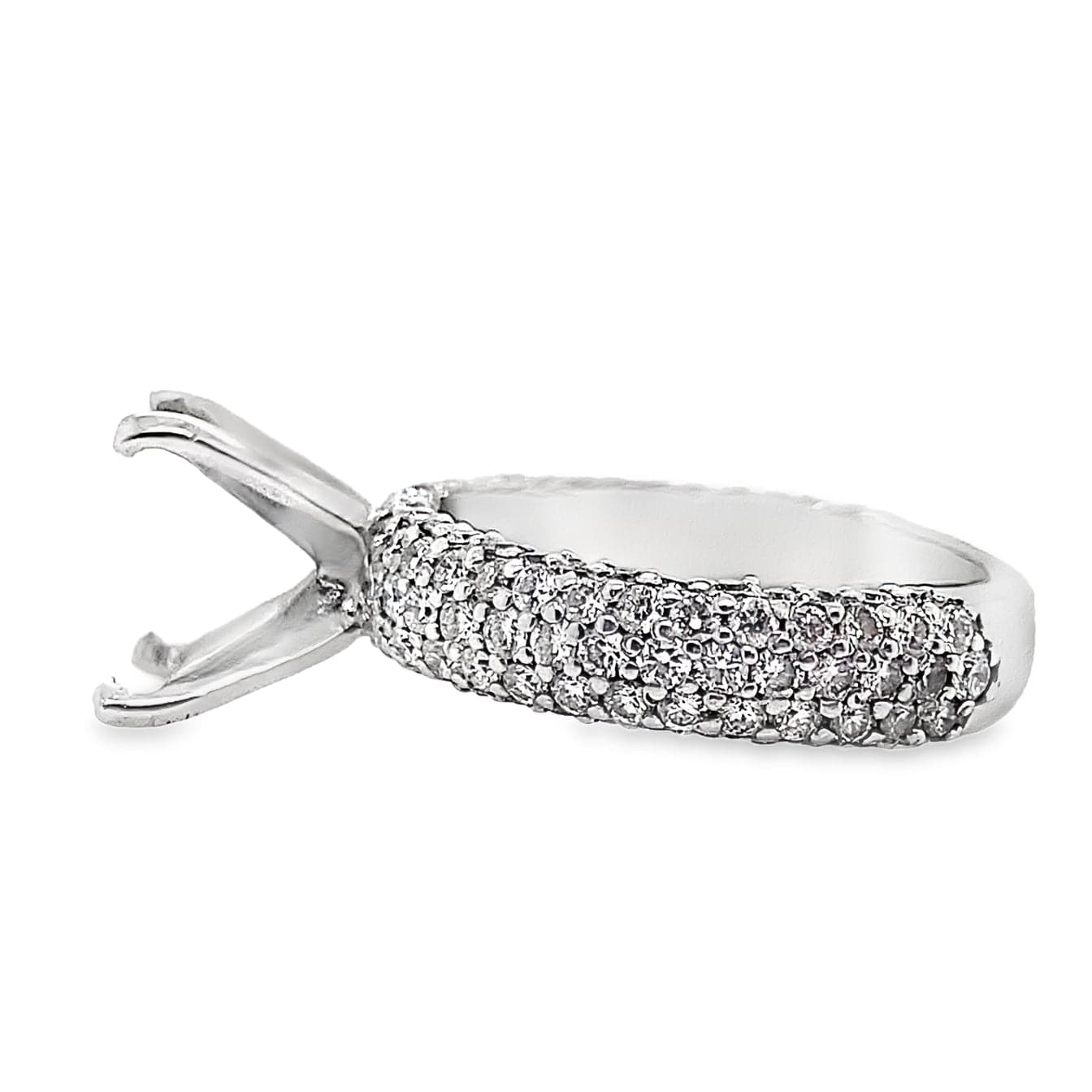 14K WHITE GOLD NO CENTER (9 MM RBC) 2.0 CT TW NATURAL ROUND BRILLIANT DIAMOND ACCENT PAVE STYLE RING