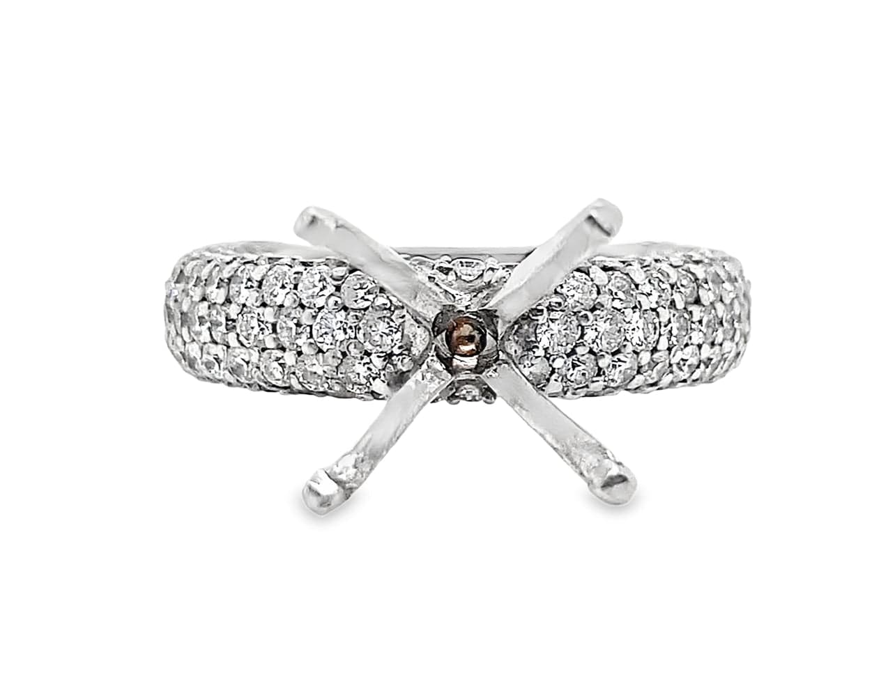 14K WHITE GOLD NO CENTER (9 MM RBC) 2.0 CT TW NATURAL ROUND BRILLIANT DIAMOND ACCENT PAVE STYLE RING