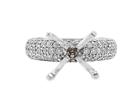 14K WHITE GOLD NO CENTER (9 MM RBC) 2.0 CT TW NATURAL ROUND BRILLIANT DIAMOND ACCENT PAVE STYLE RING