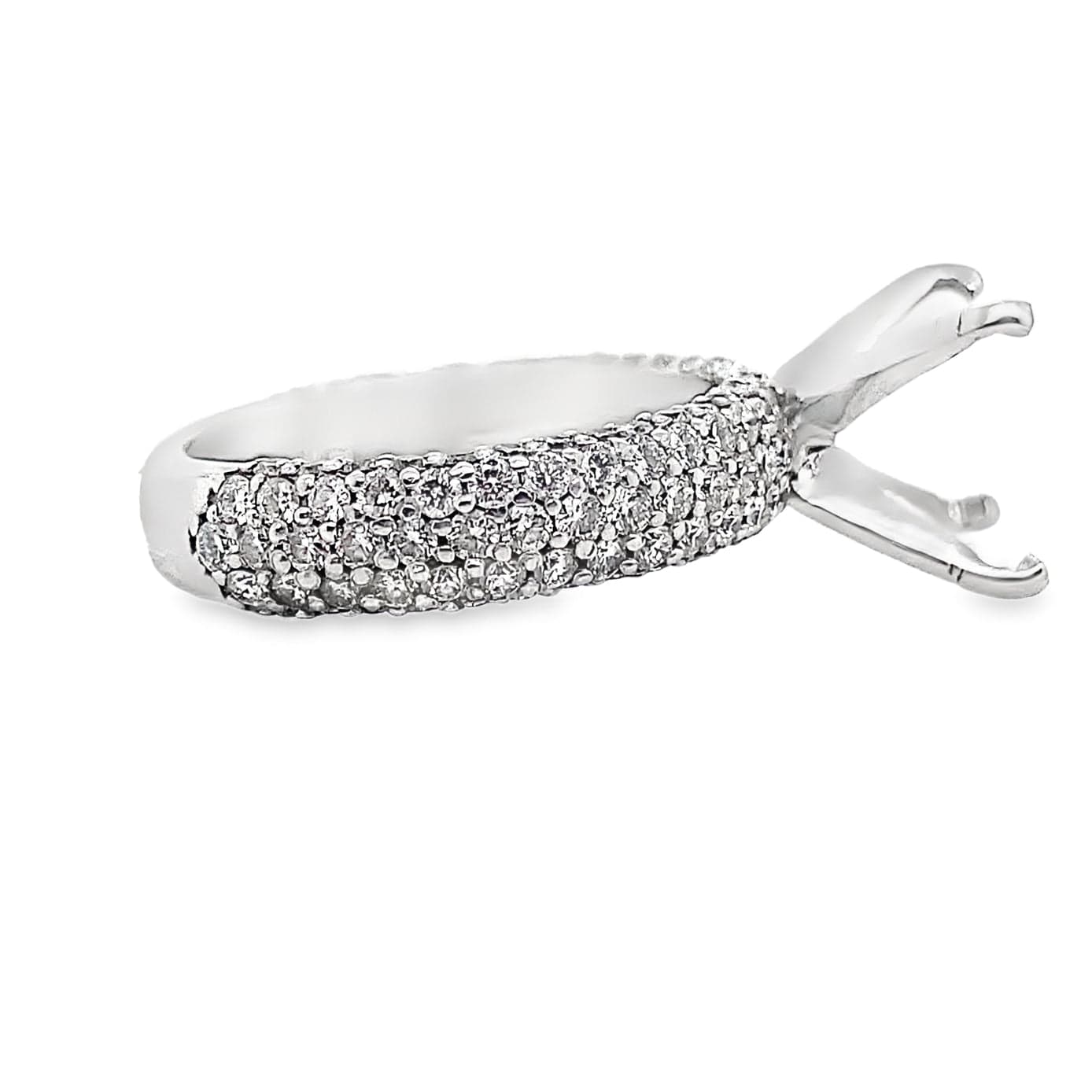 14K WHITE GOLD NO CENTER (9 MM RBC) 2.0 CT TW NATURAL ROUND BRILLIANT DIAMOND ACCENT PAVE STYLE RING