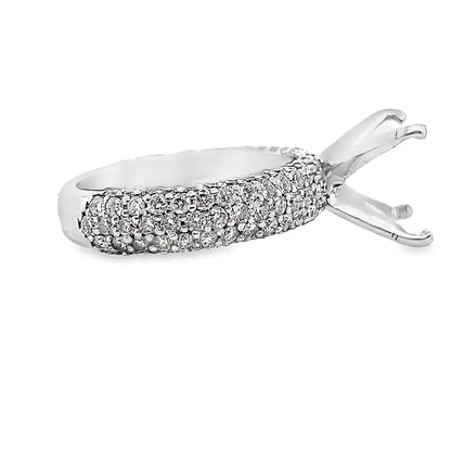 14K WHITE GOLD NO CENTER (9 MM RBC) 2.0 CT TW NATURAL ROUND BRILLIANT DIAMOND ACCENT PAVE STYLE RING