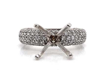 This exquisite 14K white gold pave style ring features a diamond-encrusted band with a cross-shaped setting, showcasing stunning 2.0 ct tw natural round brilliant diamond accents that capture every light beautifully.