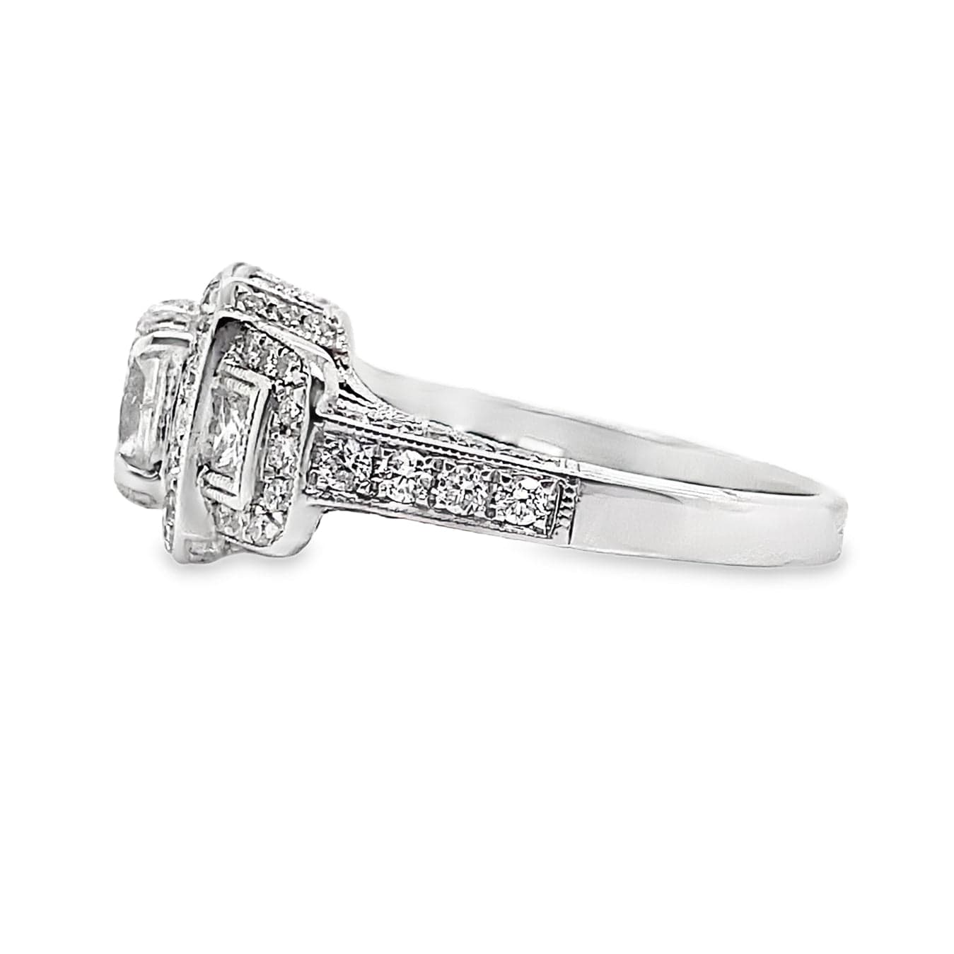 18K WHITE GOLD 1.01 CT PRINCESS CUT I1 I CENTER DIAMOND WITH .80 CT ACCENT ENGAGEMENT RING