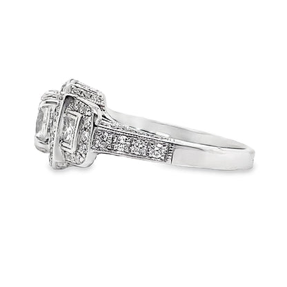 18K WHITE GOLD 1.01 CT PRINCESS CUT I1 I CENTER DIAMOND WITH .80 CT ACCENT ENGAGEMENT RING
