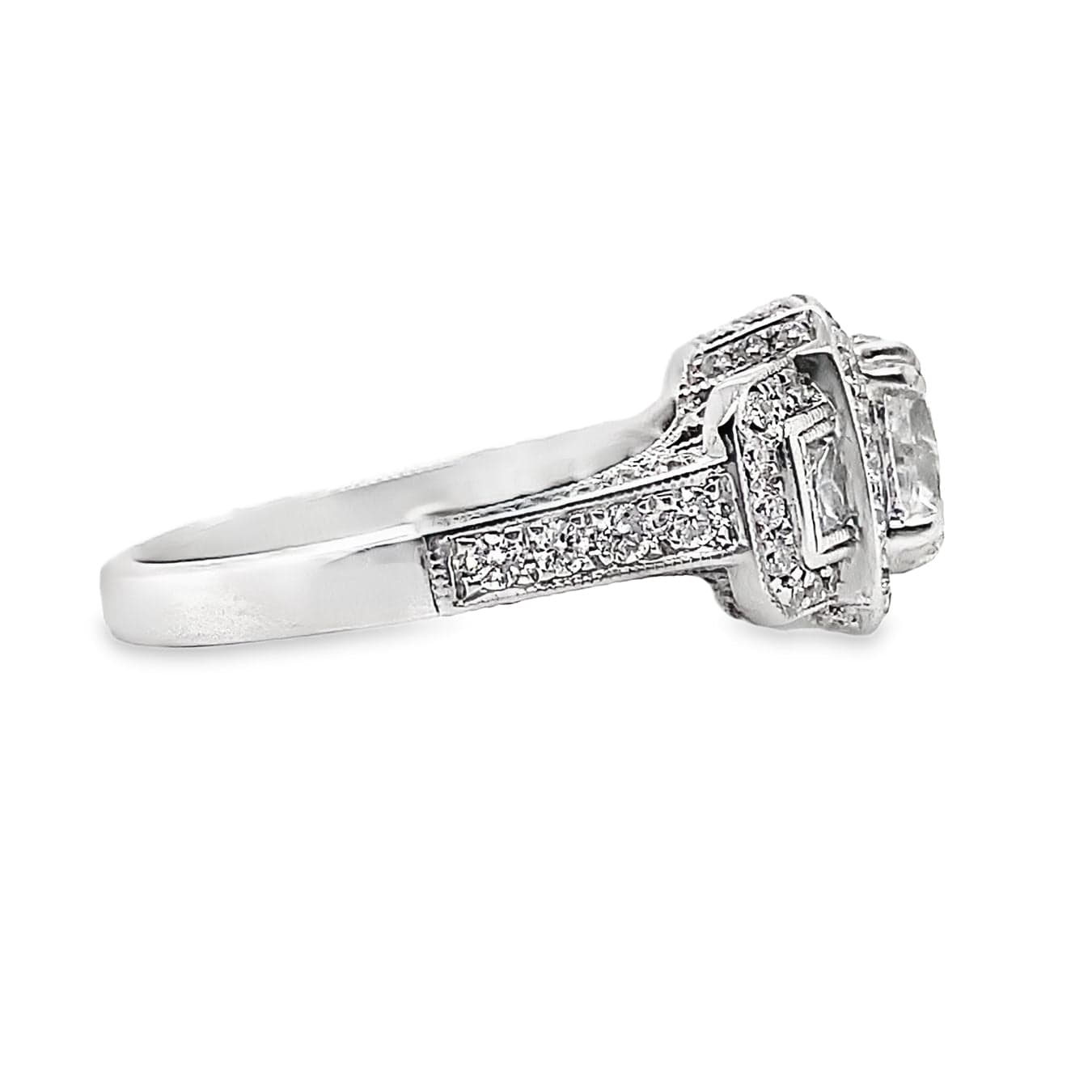 18K WHITE GOLD 1.01 CT PRINCESS CUT I1 I CENTER DIAMOND WITH .80 CT ACCENT ENGAGEMENT RING