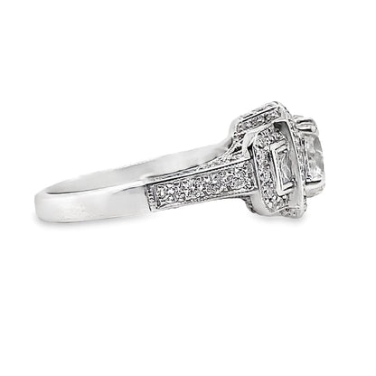 18K WHITE GOLD 1.01 CT PRINCESS CUT I1 I CENTER DIAMOND WITH .80 CT ACCENT ENGAGEMENT RING