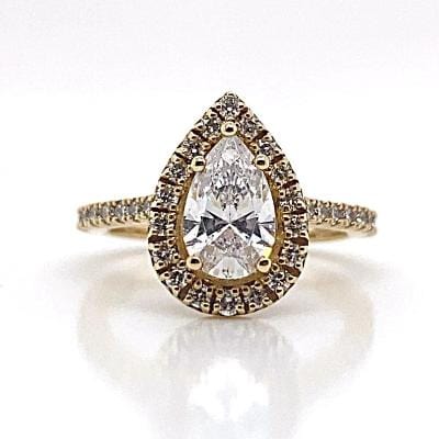 14K YELLOW GOLD CZ CENTER (PEAR) .40 CT TW NATURAL ROUND BRILLIANT DIAMOND ACCENT HALO STYLE RING