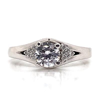 14K WHITE GOLD CZ CENTER (6.5MM RBC) .18 CT TW NATURAL ROUND BRILLIANT DIAMOND ACCENT RING