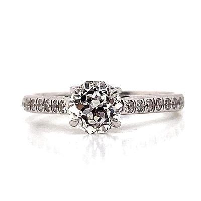 14K WHITE GOLD 3/4 CT I/VSI NATURAL DECAGON CUT DIAMOND CENTER .25 CT NATURAL ROUND BRILLIANT DIAMOND ACCENTS ENGAGEMENT RING