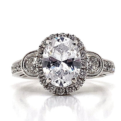 14K WHITE GOLD CZ CENTER (OVAL) .75 CT TW NATURAL ROUND BRILLANT DIAMOND ACCENT HALO DESIGN STYLE ENGAGEMENT RING