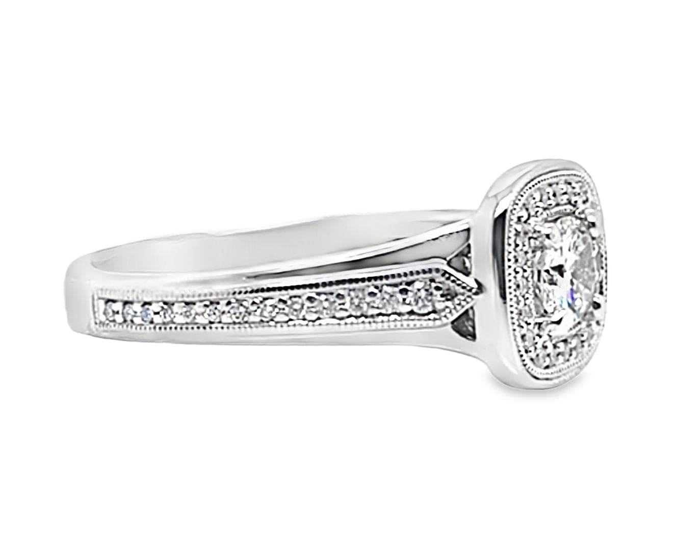 14K WHITE GOLD 1/2 CT DIAMOND RING WITH 1/4 CT ACCENT DIAMONDS