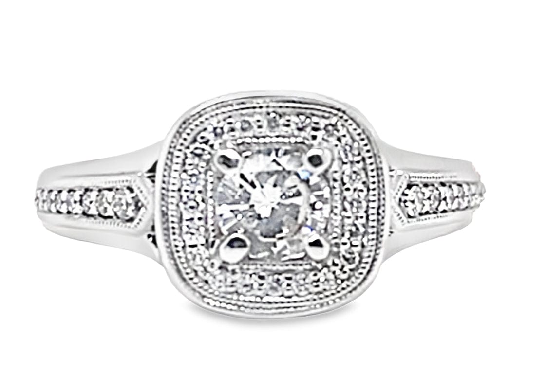 14K WHITE GOLD 1/2 CT DIAMOND RING WITH 1/4 CT ACCENT DIAMONDS